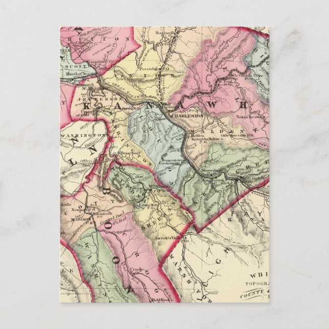 Map of Putnam, Kanawha, Boone counties Postcard (Front)