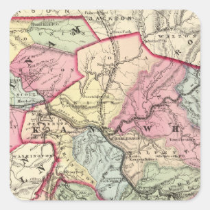 Map of Putnam, Kanawha, Boone counties Square Sticker