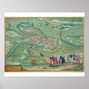 Map of Raab, from 'Civitates Orbis Terrarum' by Ge Poster