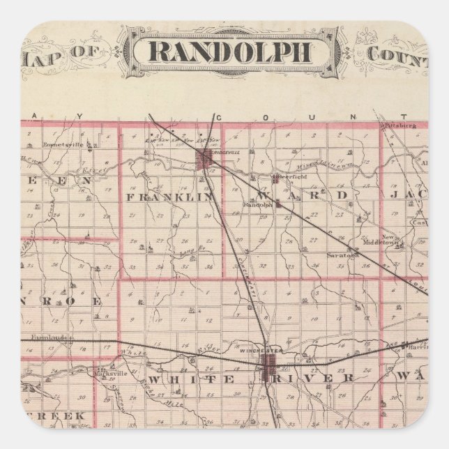 Map of Randolph County Square Sticker (Front)