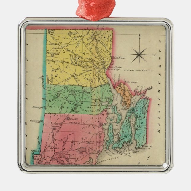 Map Of Rhode Island Metal Tree Decoration (Front)