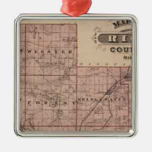 Map of Rice County, Minnesota Metal Tree Decoration