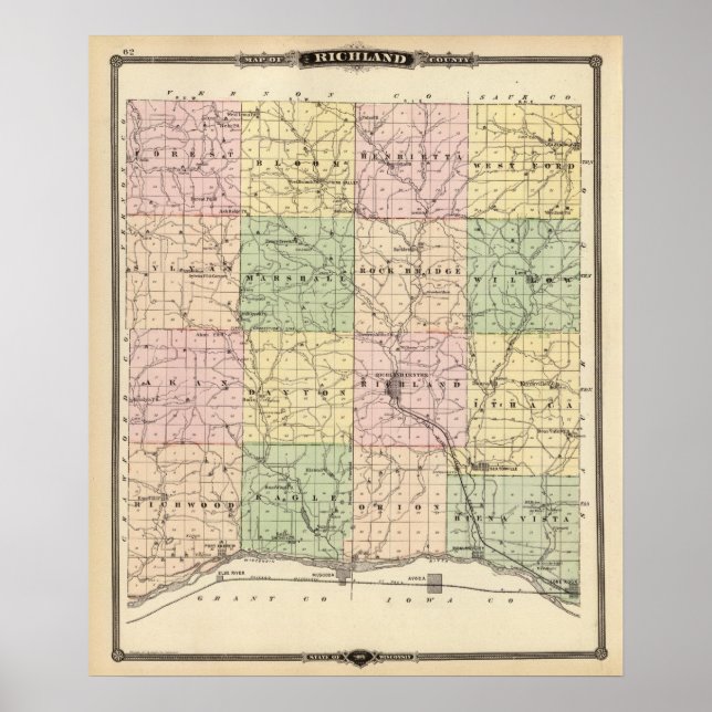 Map of Richland County, State of Wisconsin Poster (Front)