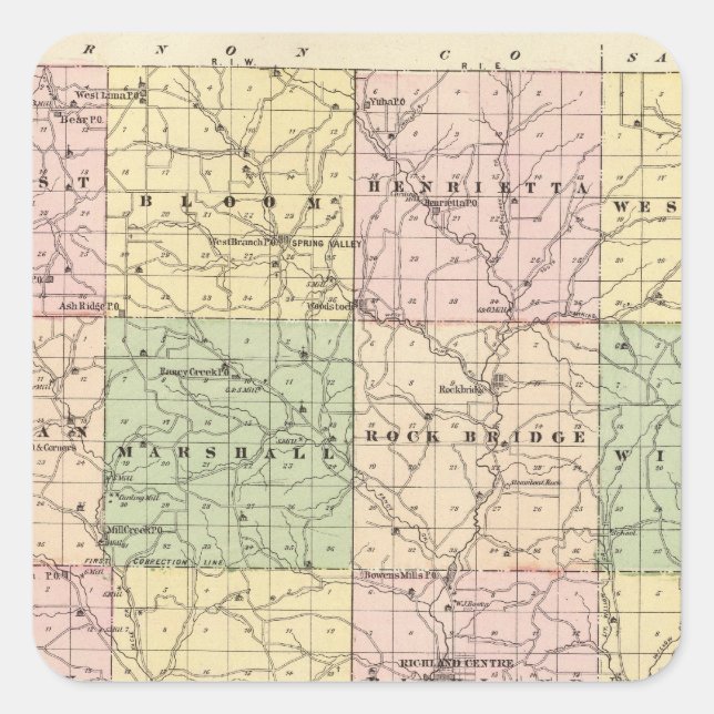 Map of Richland County, State of Wisconsin Square Sticker (Front)