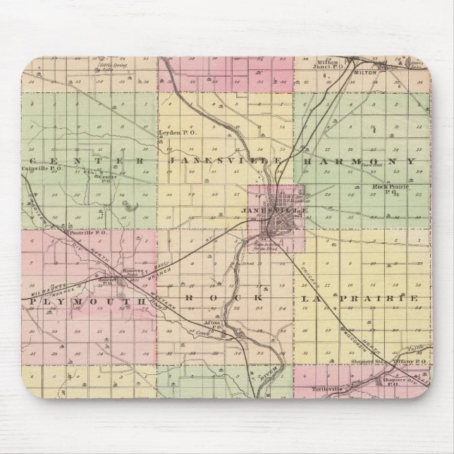 Map of Rock County, State of Wisconsin Mouse Mat (Front)