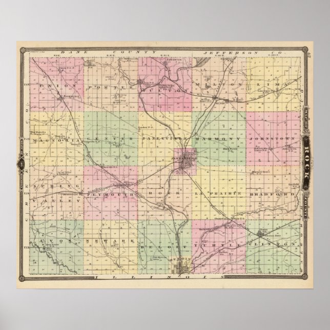 Map of Rock County, State of Wisconsin Poster (Front)