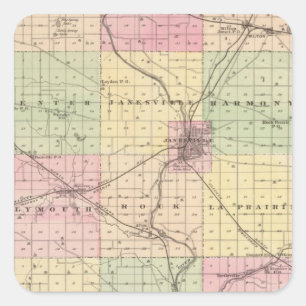 Map of Rock County, State of Wisconsin Square Sticker