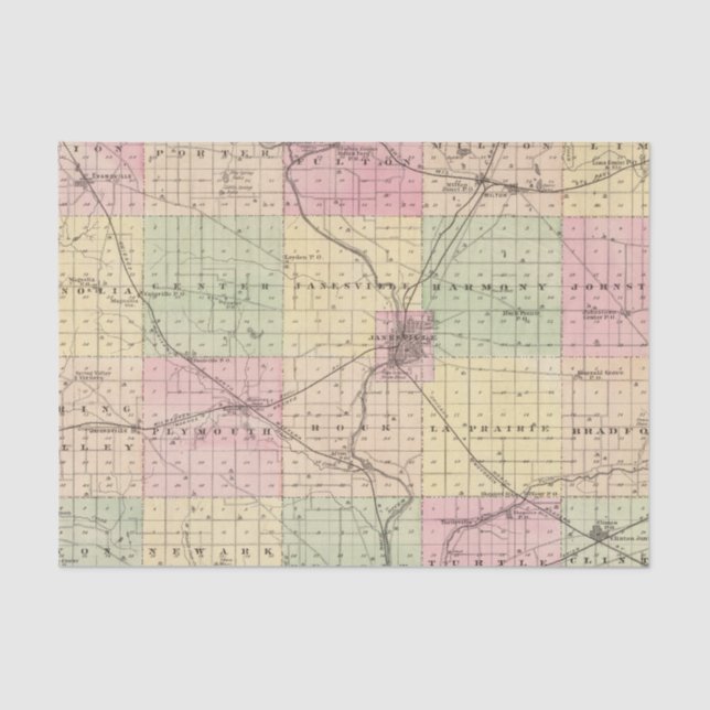 Map of Rock County, State of Wisconsin Tissue Paper (Front)