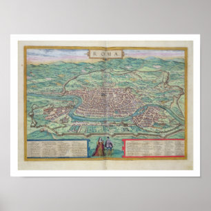 Map of Rome, from 'Civitates Orbis Terrarum' by Ge Poster