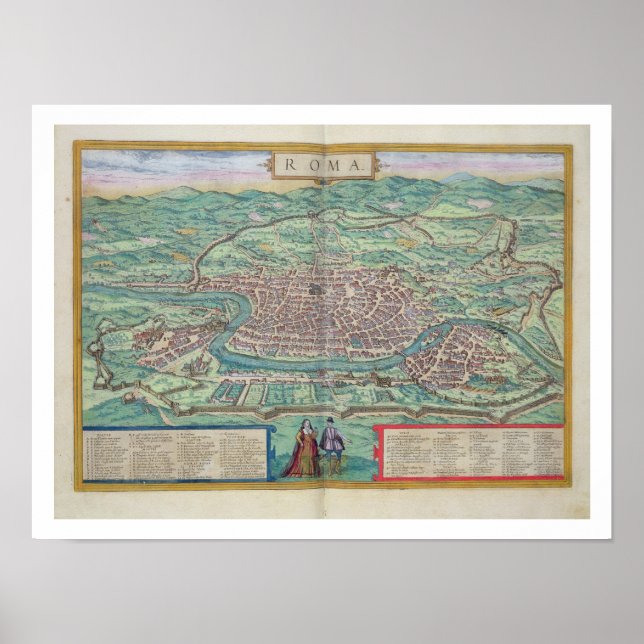 Map of Rome, from 'Civitates Orbis Terrarum' by Ge Poster (Front)