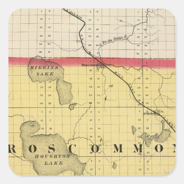 Map of Roscommon County, Michigan Square Sticker (Front)