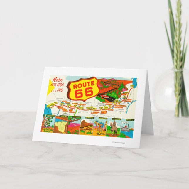 Map of Route 66 from Los Angeles to Chicago Card (Front)
