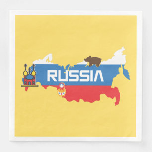 Map of Russia with White Blue and Red Flag within Napkin