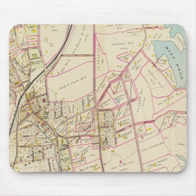 Map of Rye, New York Mouse Mat (Front)
