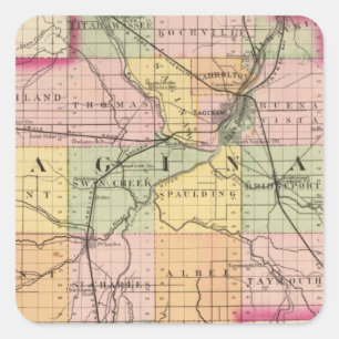 Map of Saginaw County, Michigan Square Sticker