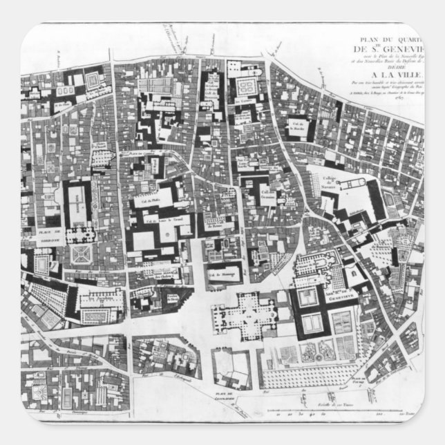 Map of Sainte-Genevieve area, Paris, 1756 Square Sticker (Front)