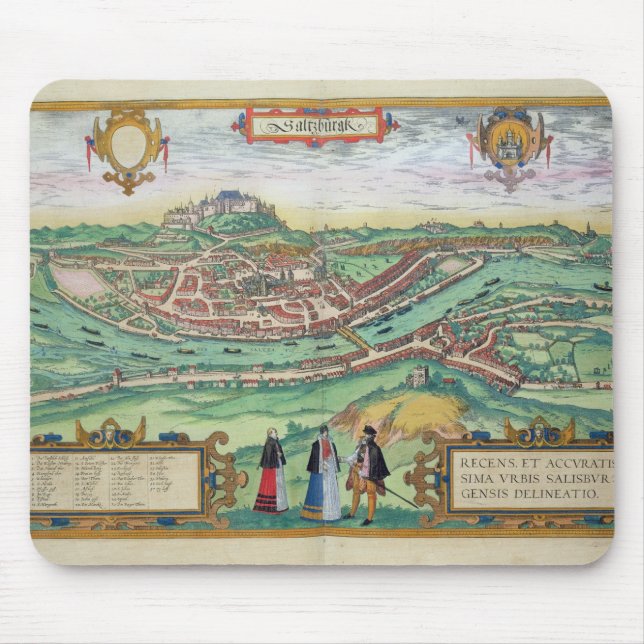 Map of Salzburg, from 'Civitates Orbis Terrarum' b Mouse Mat (Front)