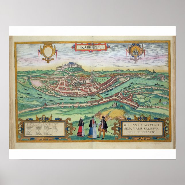 Map of Salzburg, from 'Civitates Orbis Terrarum' b Poster (Front)