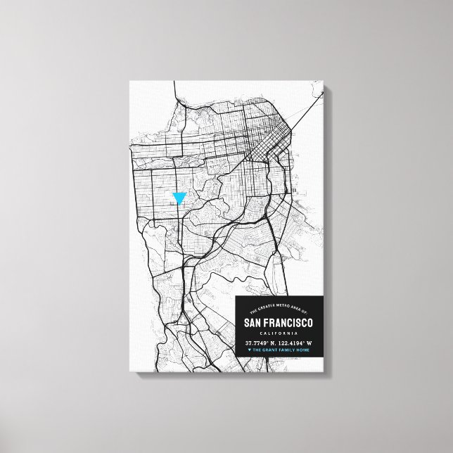 Map of San Francisco + Mark Your Location Canvas Print (Front)