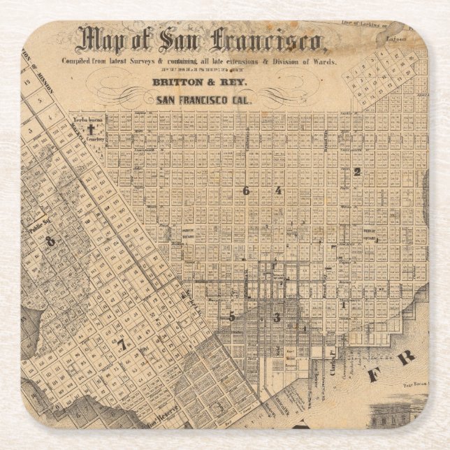 Map of San Francisco Square Paper Coaster (Front)