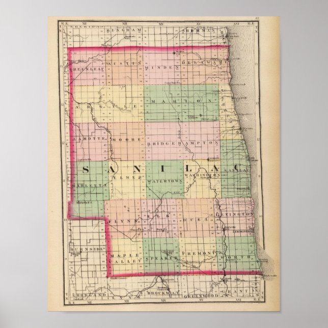 Map of Sanilac County, Michigan Poster (Front)