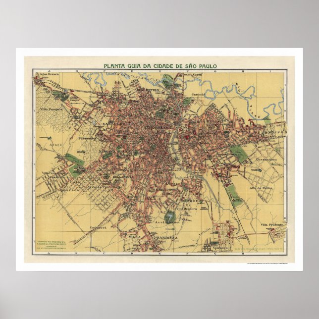 Map of Sao Paulo by Cococi 1913 Poster (Front)