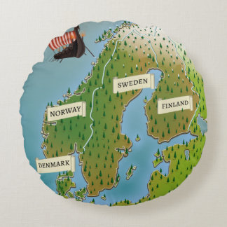 Map Of Scandinavia Round Cushion