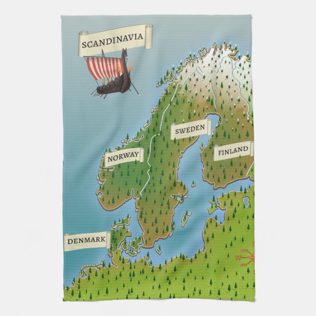 Map Of Scandinavia Tea Towel (Vertical)