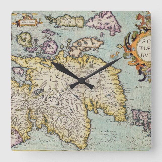Map of Scotland | Miliaria Scotia Square Wall Clock (Front)