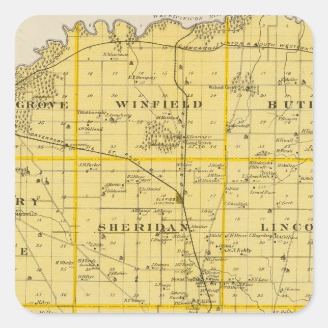 Map of Scott County, State of Iowa Square Sticker (Front)