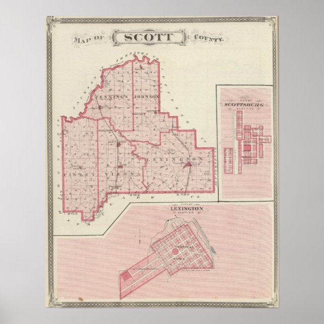 Map of Scott County with Lexington, Scottsburg Poster (Front)