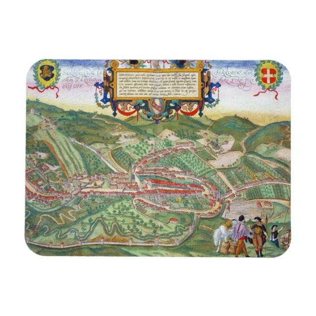 Map of Serravalle, from 'Civitates Orbis Terrarum' Magnet (Horizontal)