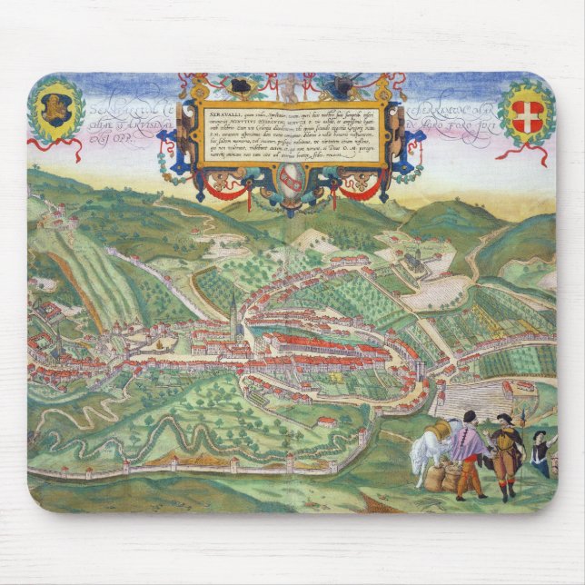 Map of Serravalle, from 'Civitates Orbis Terrarum' Mouse Mat (Front)