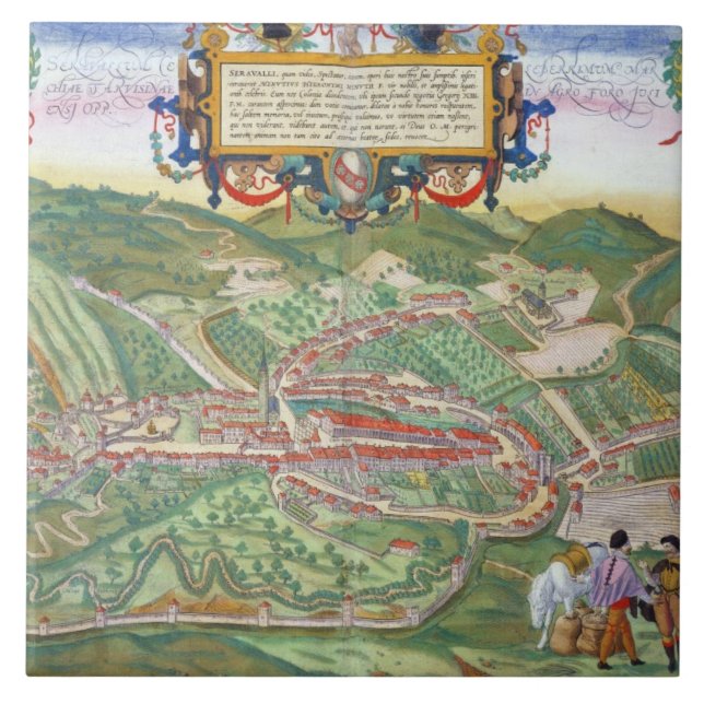 Map of Serravalle, from 'Civitates Orbis Terrarum' Tile (Front)