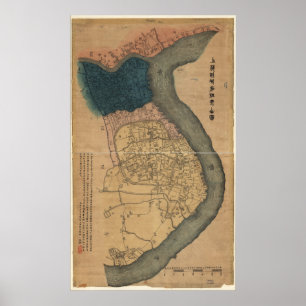 Map of Shanghai, China (1884) Poster