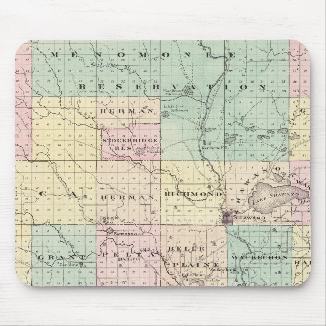 Map of Shawano County, State of Wisconsin Mouse Mat (Front)
