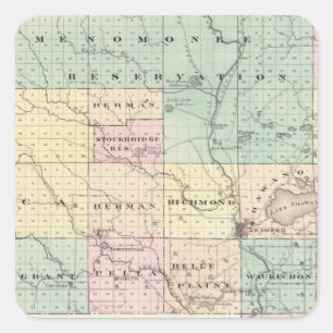 Map of Shawano County, State of Wisconsin Square Sticker