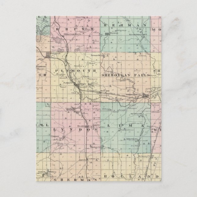 Map of Sheboygan County, State of Wisconsin Postcard (Front)