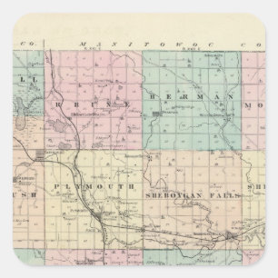 Map of Sheboygan County, State of Wisconsin Square Sticker