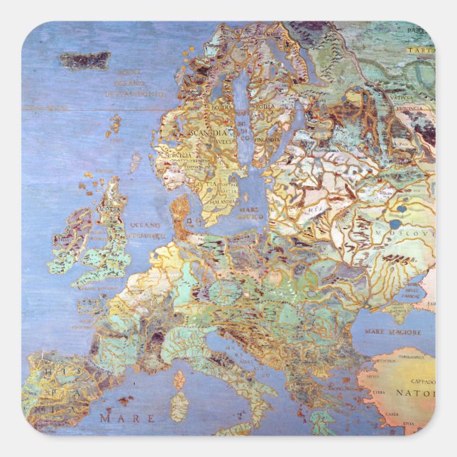 Map of Sixteenth Century Europe Square Sticker (Front)