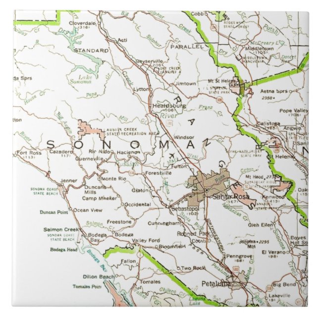 Map of Sonoma County CA  Tile (Front)