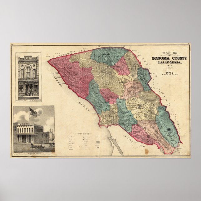 Map of Sonoma County California Poster (Front)