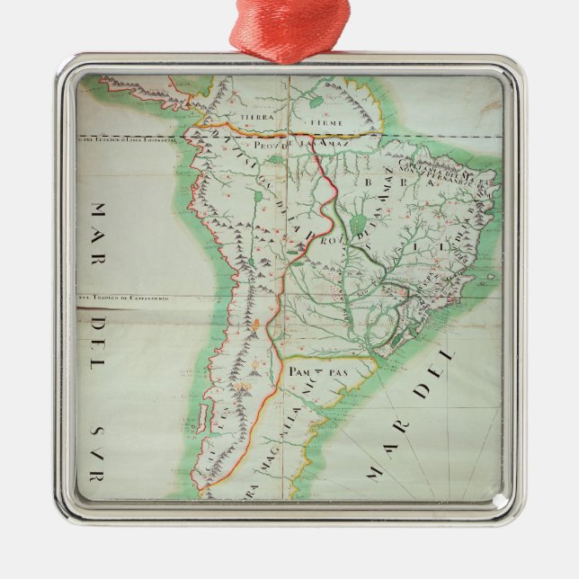Map of South America, 1777 Metal Tree Decoration (Front)