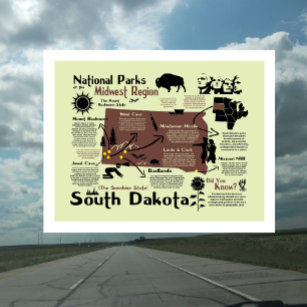 Map of South Dakota National Parks Postcard