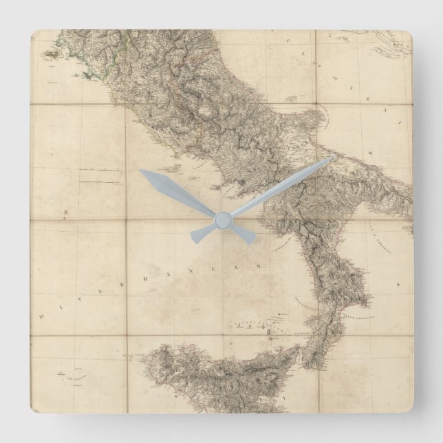 Map of South Italy and Adjacent Coasts Square Wall Clock (Front)