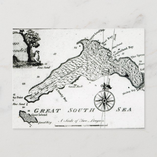 Map of South Pacific Island, 1800 Postcard (Front)