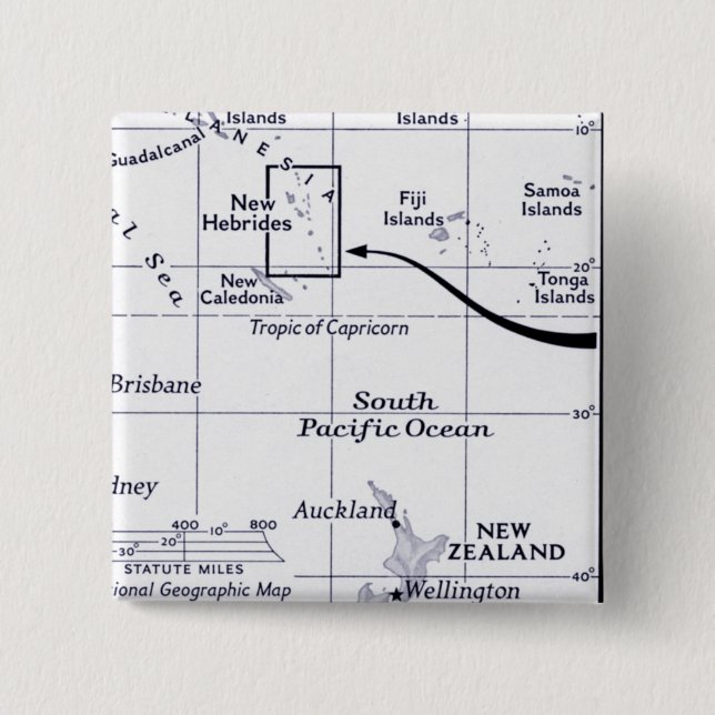 Map of South Pacific Ocean 15 Cm Square Badge (Front)