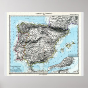 Map of Spain and Portugal (1891) Poster