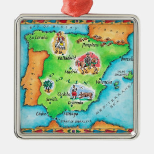 Map of Spain Metal Tree Decoration