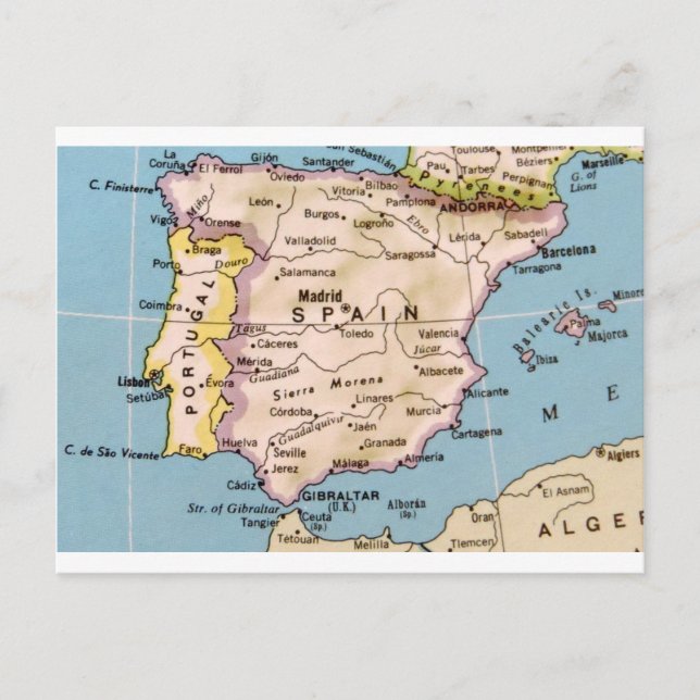 Map of Spain Vintage Design Postcard (Front)